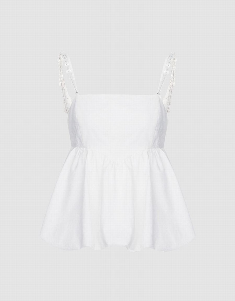 Debardeur Urban Revivo Ruffle Hem Cami Top With Beaded Brides Femme Blanche | HZX9678EK