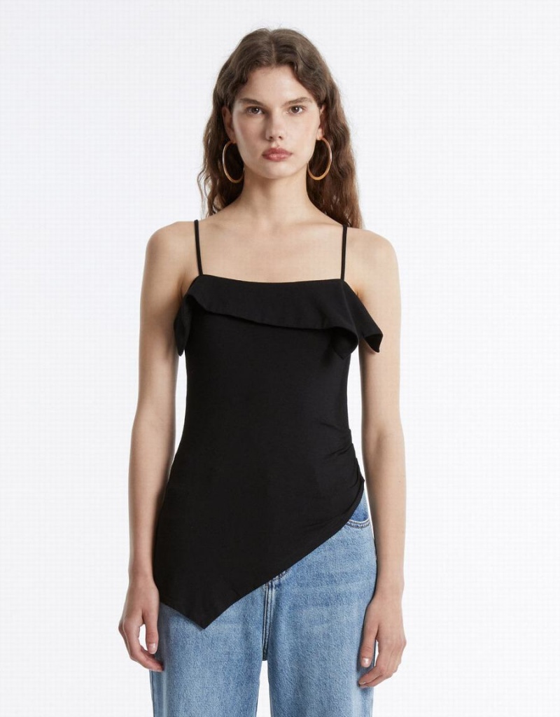Debardeur Urban Revivo Ruffled Asymmetric Femme Noir | DBE288DW