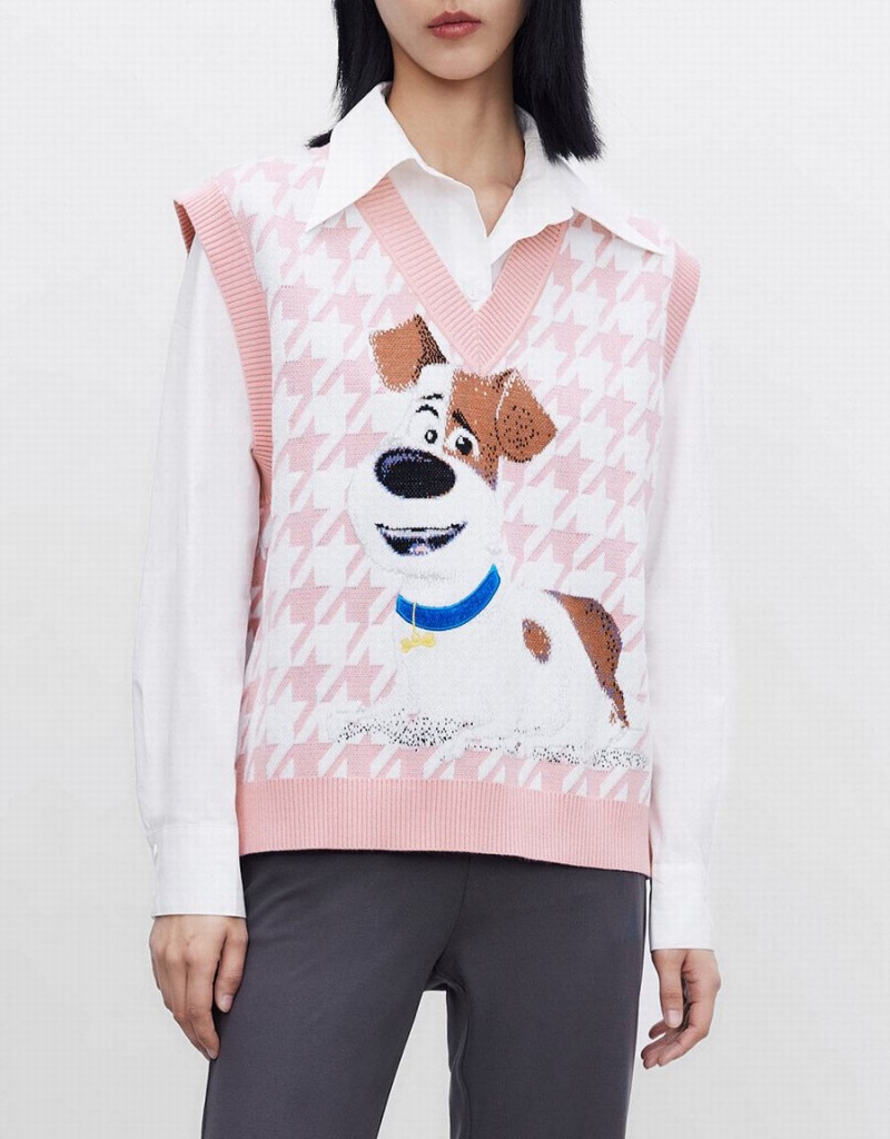 Debardeur Urban Revivo The Secret Life Of Pets Houndstooth Femme Rose | GQC2366BS