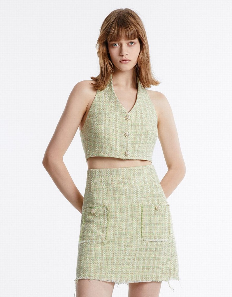 Debardeur Urban Revivo Tweed Halter Femme Vert Multicolore | RDL8280XL