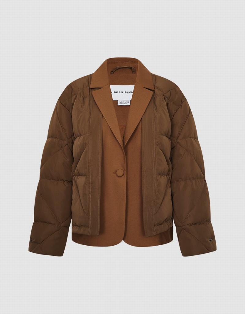Doudoune Urban Revivo Combination Femme Marron Foncé | QRO5064HI