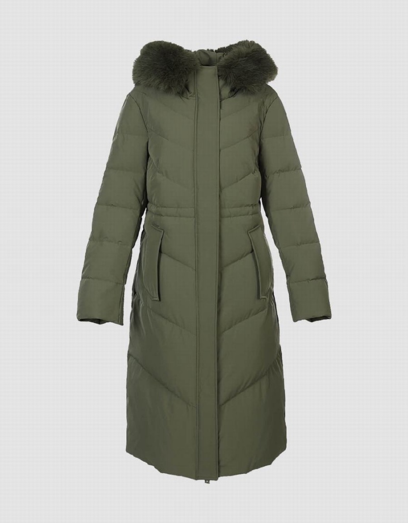Doudoune Urban Revivo Encapuchonné A-Line With Detachable Furry Collar Femme Vert | KPL5733SB