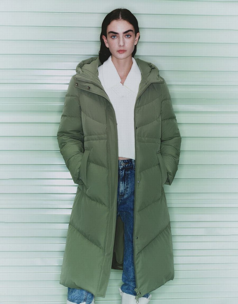 Doudoune Urban Revivo Encapuchonné A-Line With Detachable Furry Collar Femme Vert | KPL5733SB