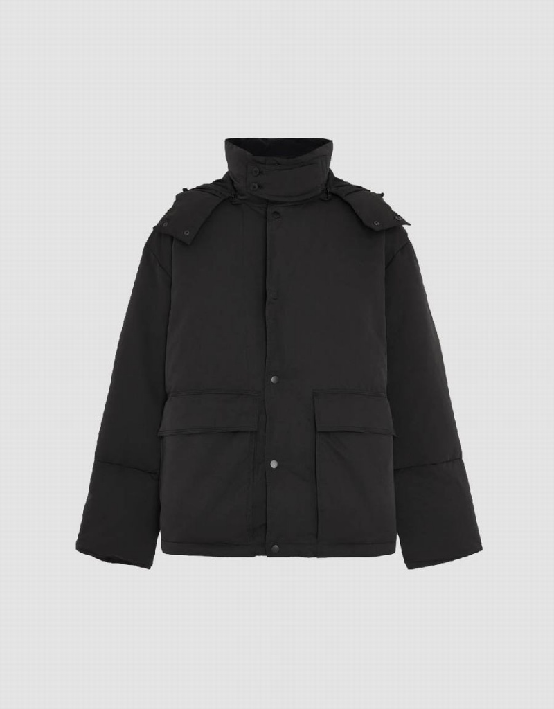 Doudoune Urban Revivo Encapuchonné Stand Collar Homme Noir | TGL4078JB