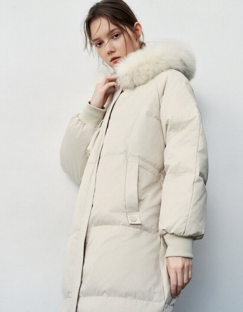 Doudoune Urban Revivo Encapuchonné With Furry Collar Femme Blanche | UDA868JS