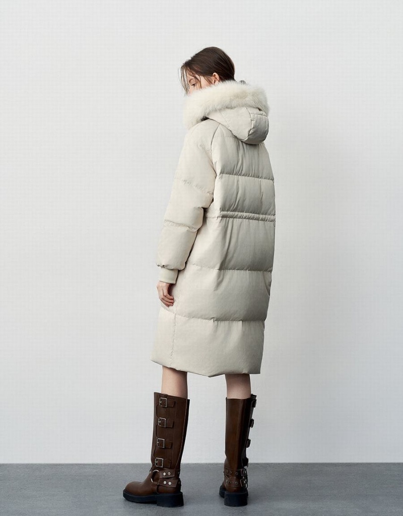 Doudoune Urban Revivo Encapuchonné With Furry Collar Femme Blanche | UDA868JS
