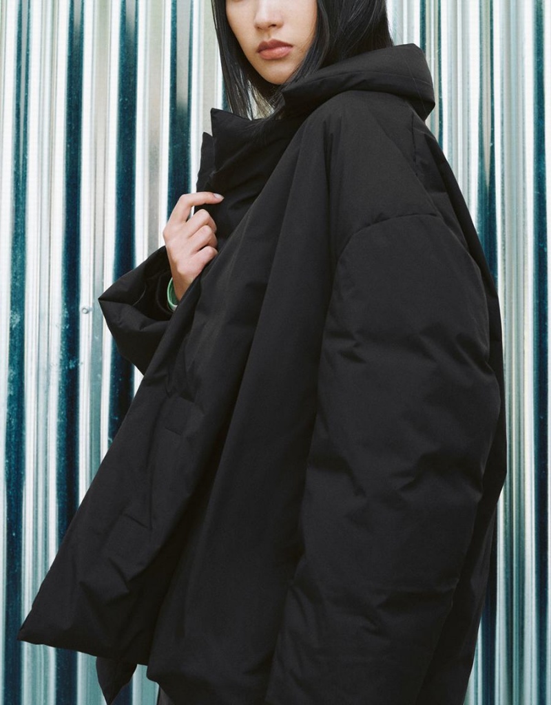 Doudoune Urban Revivo Notch Lapel Oversized Femme Noir | MIS1383NH