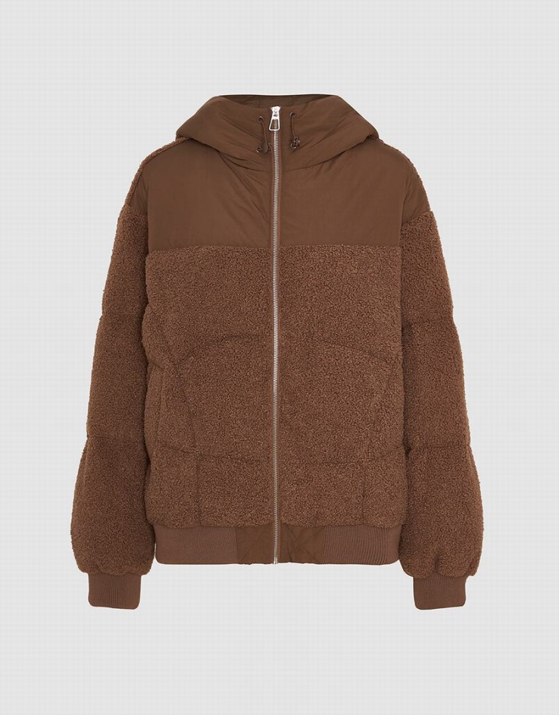 Doudoune Urban Revivo Zippé Front Encapuchonné Femme Marron | GIF681KU