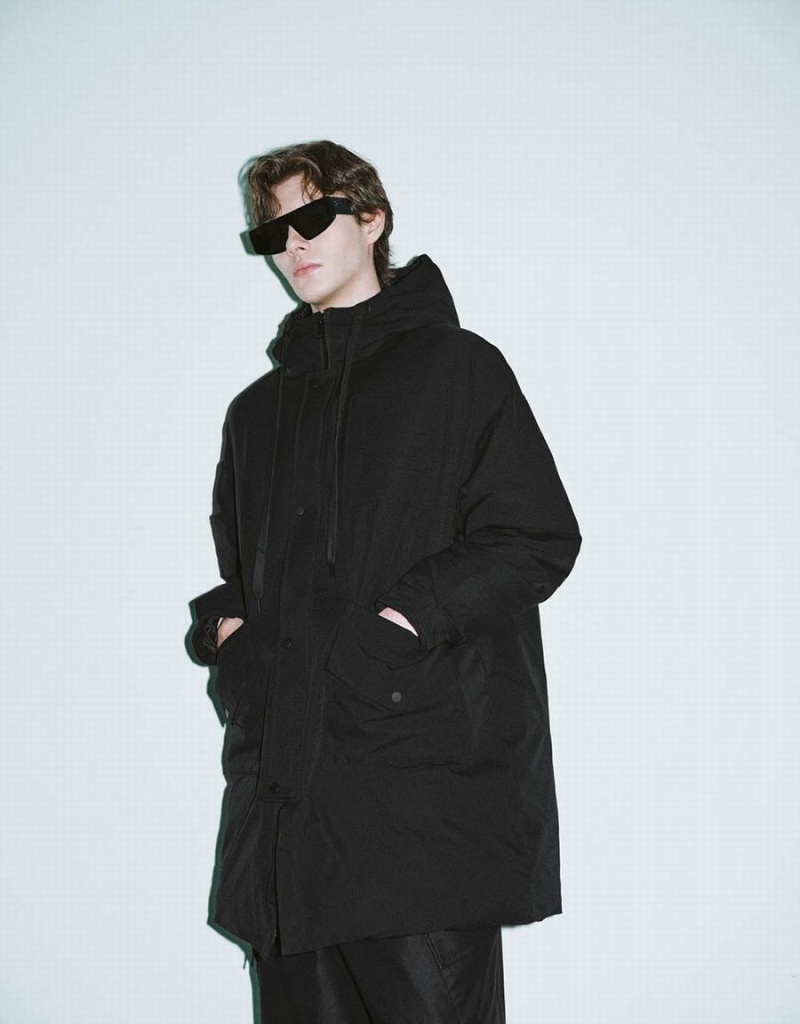Doudoune Urban Revivo Zippé Front Encapuchonné Homme Noir | ZVT4119JL