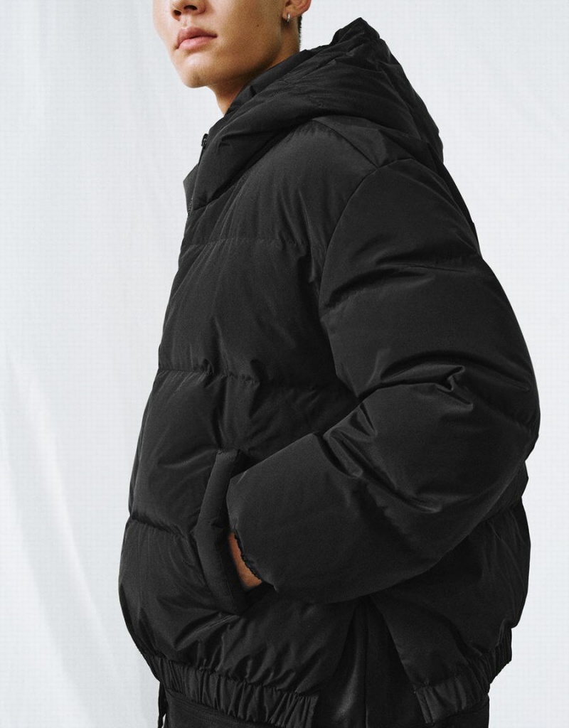 Doudoune Urban Revivo Zippé Front Encapuchonné Homme Noir | DTK2710PO