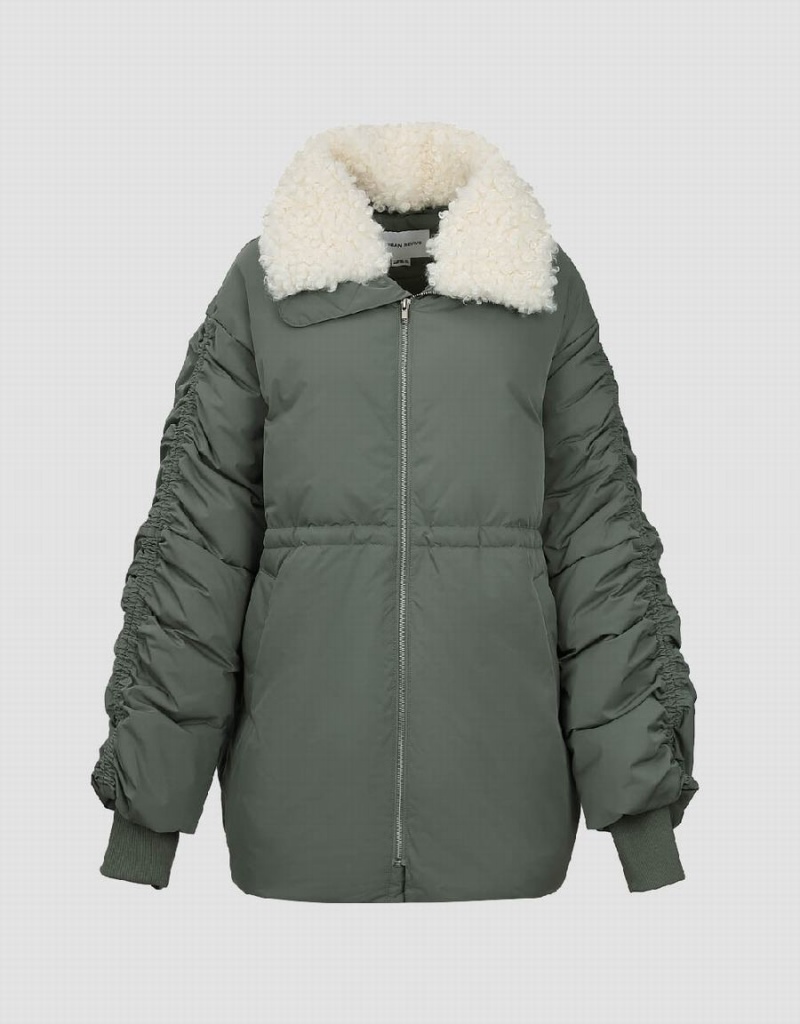 Doudoune Urban Revivo Zippé Front With Furry Collar Femme Vert | ZAX8359UG