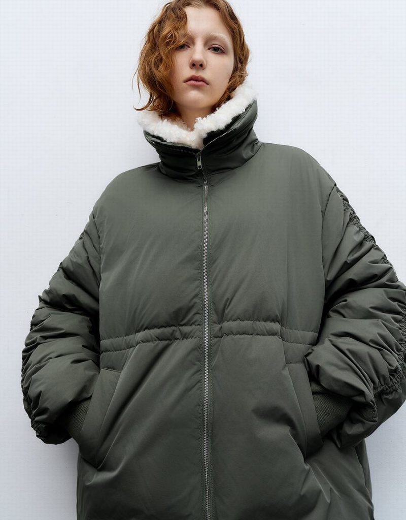 Doudoune Urban Revivo Zippé Front With Furry Collar Femme Vert | ZAX8359UG