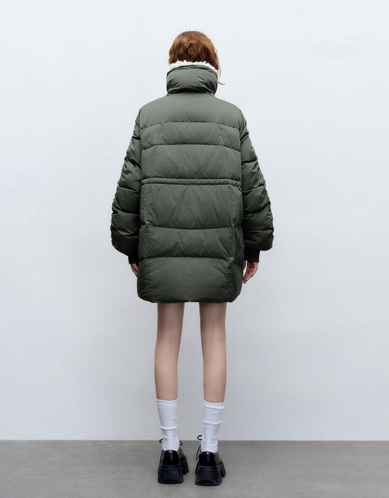 Doudoune Urban Revivo Zippé Front With Furry Collar Femme Vert | ZAX8359UG