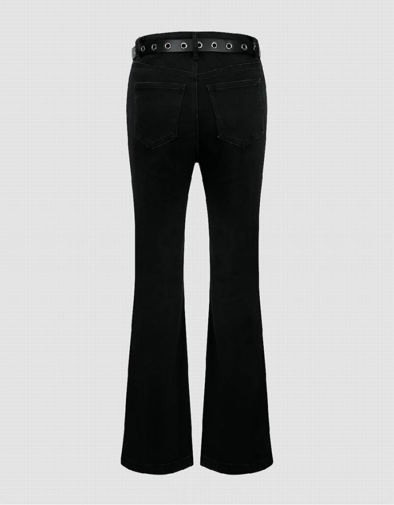 Jean Urban Revivo Flare With Belt Femme Noir | ZKX3040NF