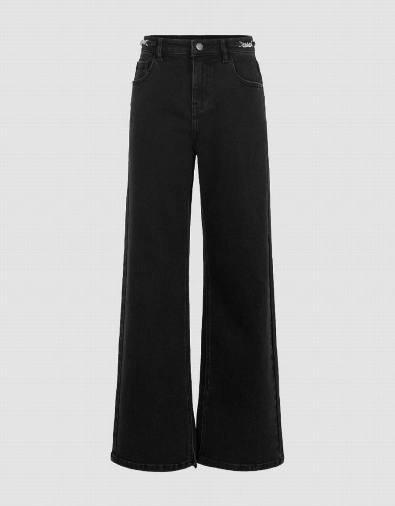 Jean Urban Revivo Larges-Leg With Chain Decor Femme Noir | SPP4067PB