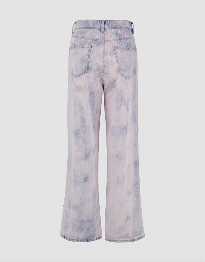 Jean Urban Revivo Printed Larges-Leg Femme Rose | EUM1173YY