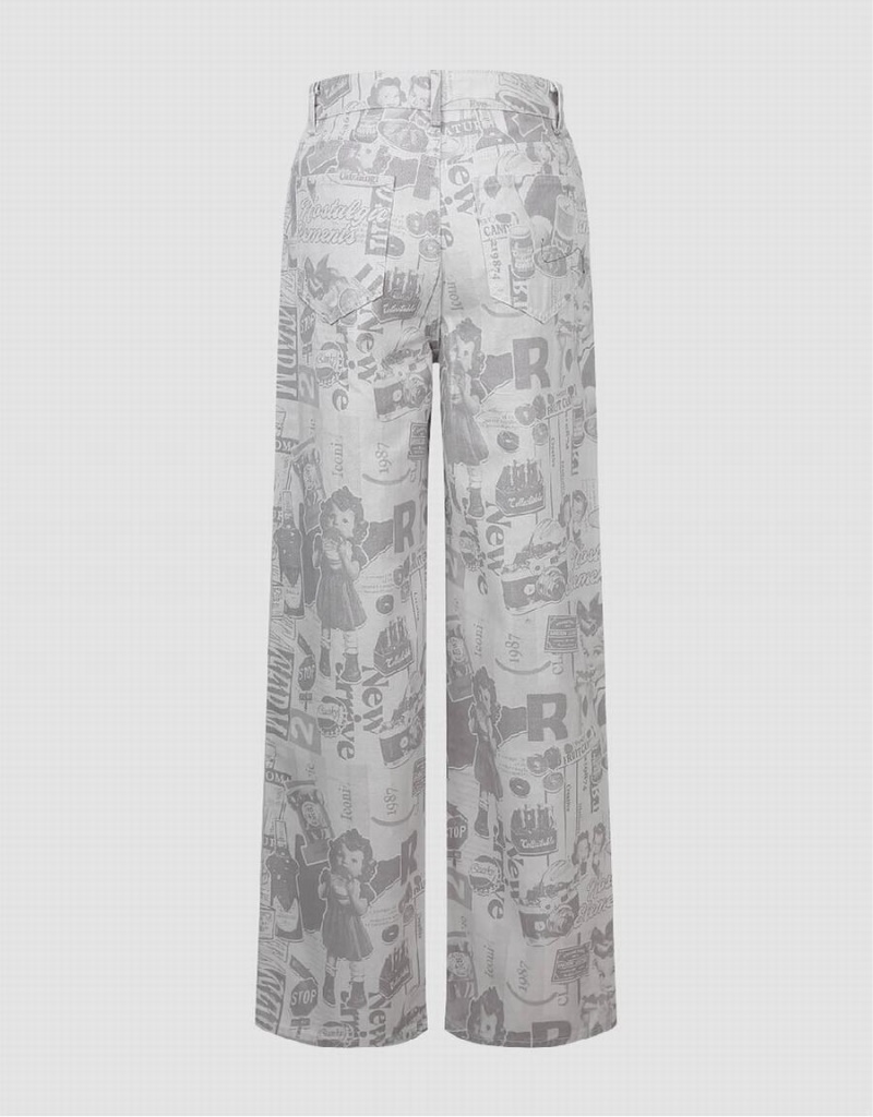 Jean Urban Revivo Printed Larges-Leg Femme Blanche | WHR2463AJ