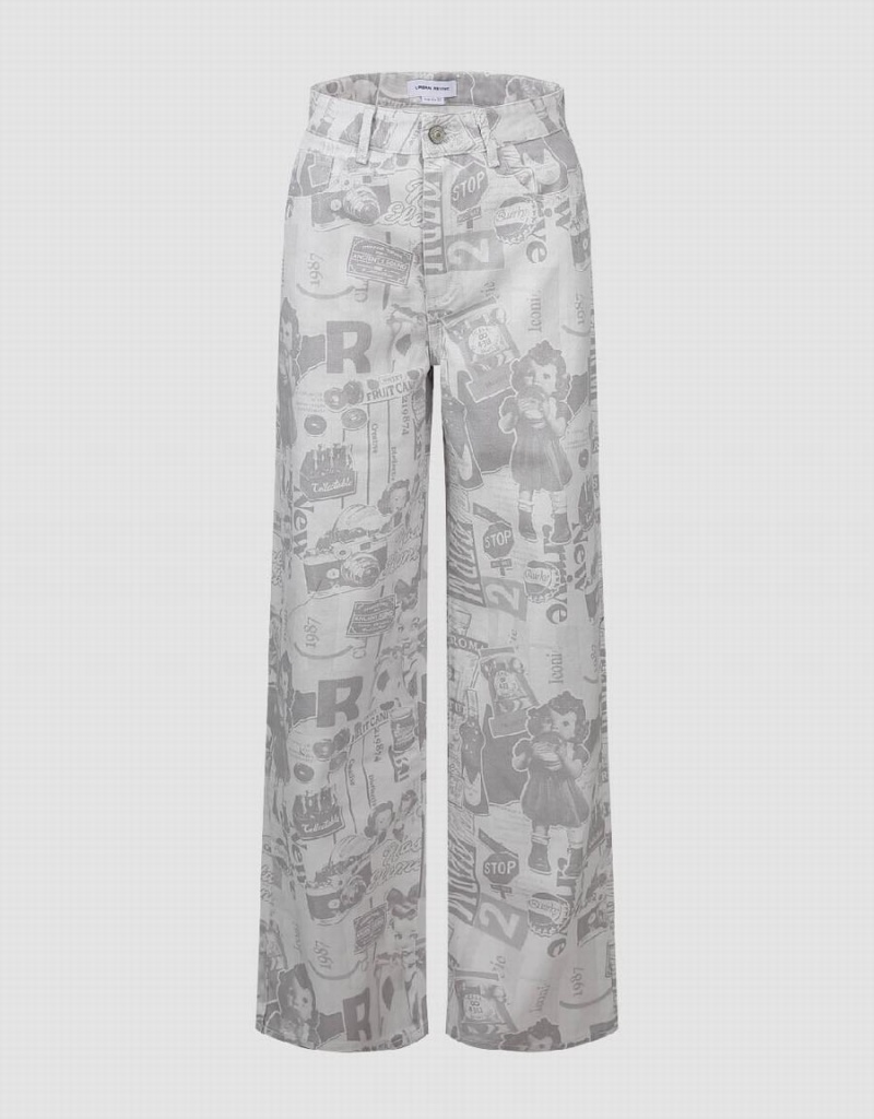 Jean Urban Revivo Printed Larges-Leg Femme Blanche | WHR2463AJ