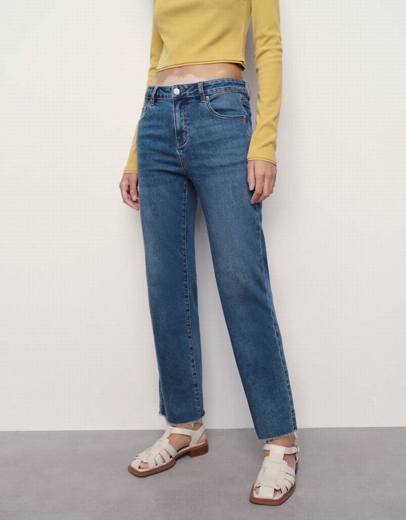 Jean Urban Revivo Raw Hem Droit Femme Bleu | DUV6988QG
