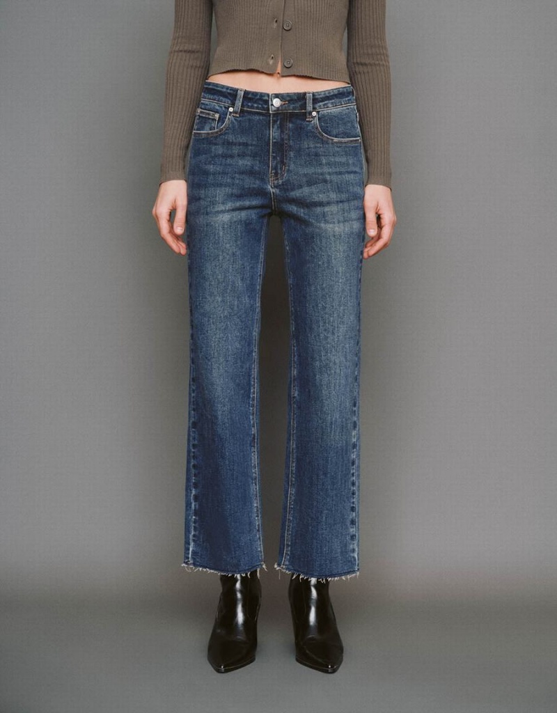 Jean Urban Revivo Raw Hem Droit Femme Bleu | LVF910ZW