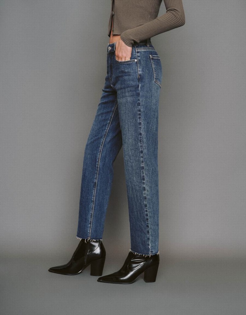 Jean Urban Revivo Raw Hem Droit Femme Bleu | LVF910ZW