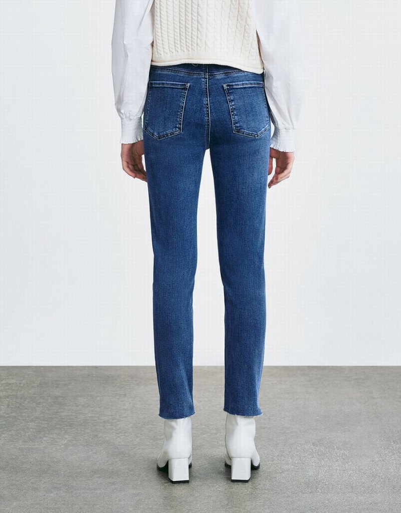Jean Urban Revivo Raw Hem Mince Femme Bleu | IKN1387GC