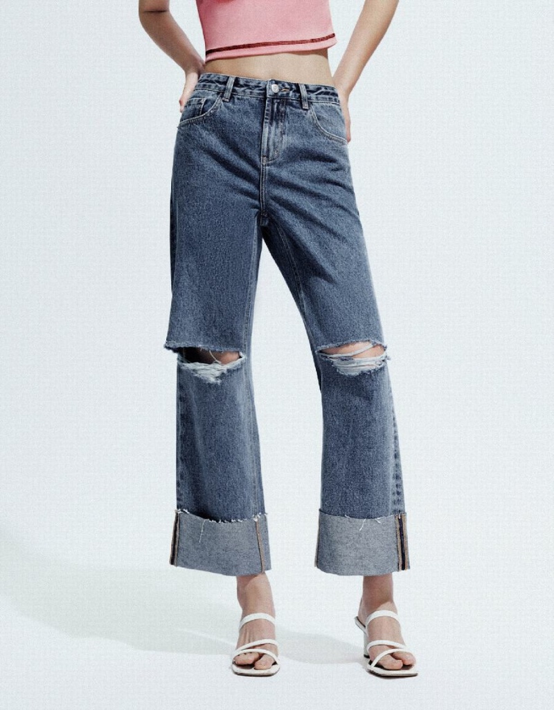 Jean Urban Revivo Ripped Droit Femme Bleu | YUR6538YH