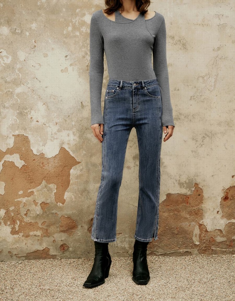 Jean Urban Revivo Split Hem Droit Femme Bleu | XYA3923SB