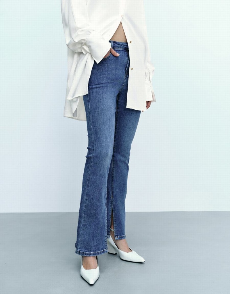 Jean Urban Revivo Split Hem Flare Femme Bleu | TUS265PR