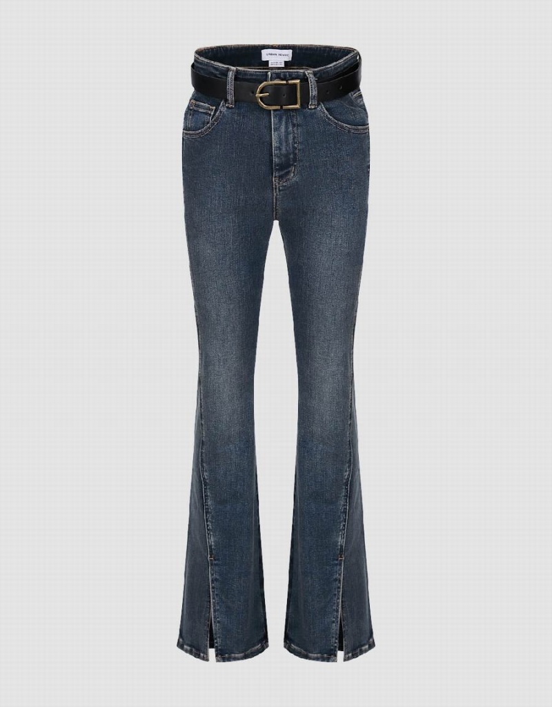 Jean Urban Revivo Split Hem Flare With Belt Femme Bleu | MRI1381SW