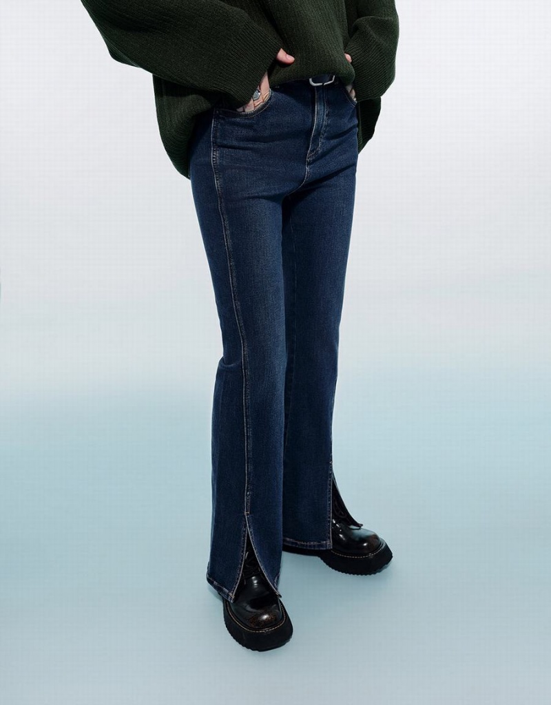 Jean Urban Revivo Split Hem Flare With Belt Femme Bleu | CRD9555YV