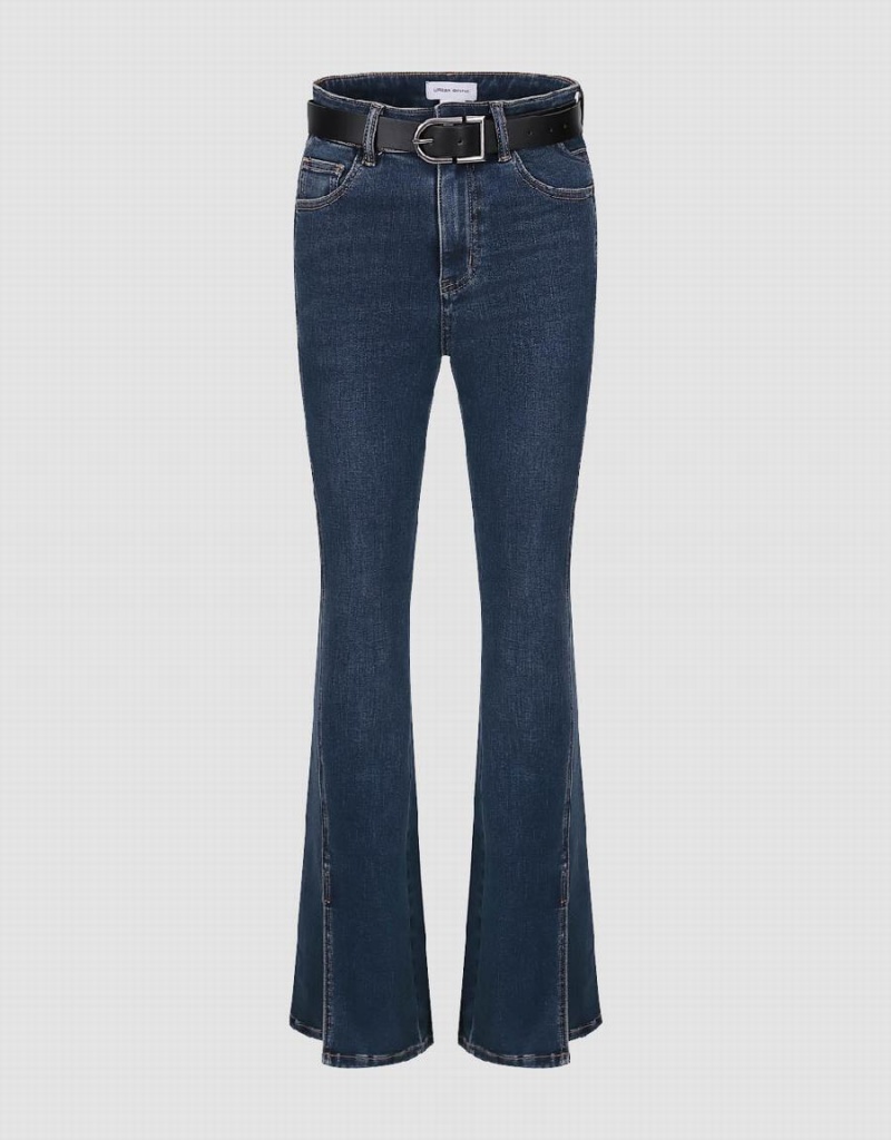 Jean Urban Revivo Split Hem Flare With Belt Femme Bleu | CRD9555YV