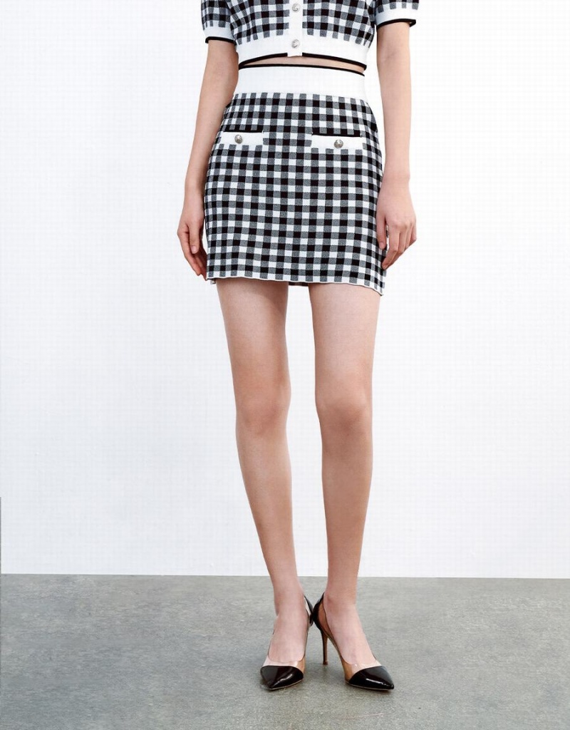Jupes Urban Revivo Checkered Tricoté Femme Grise | BPQ6583EP
