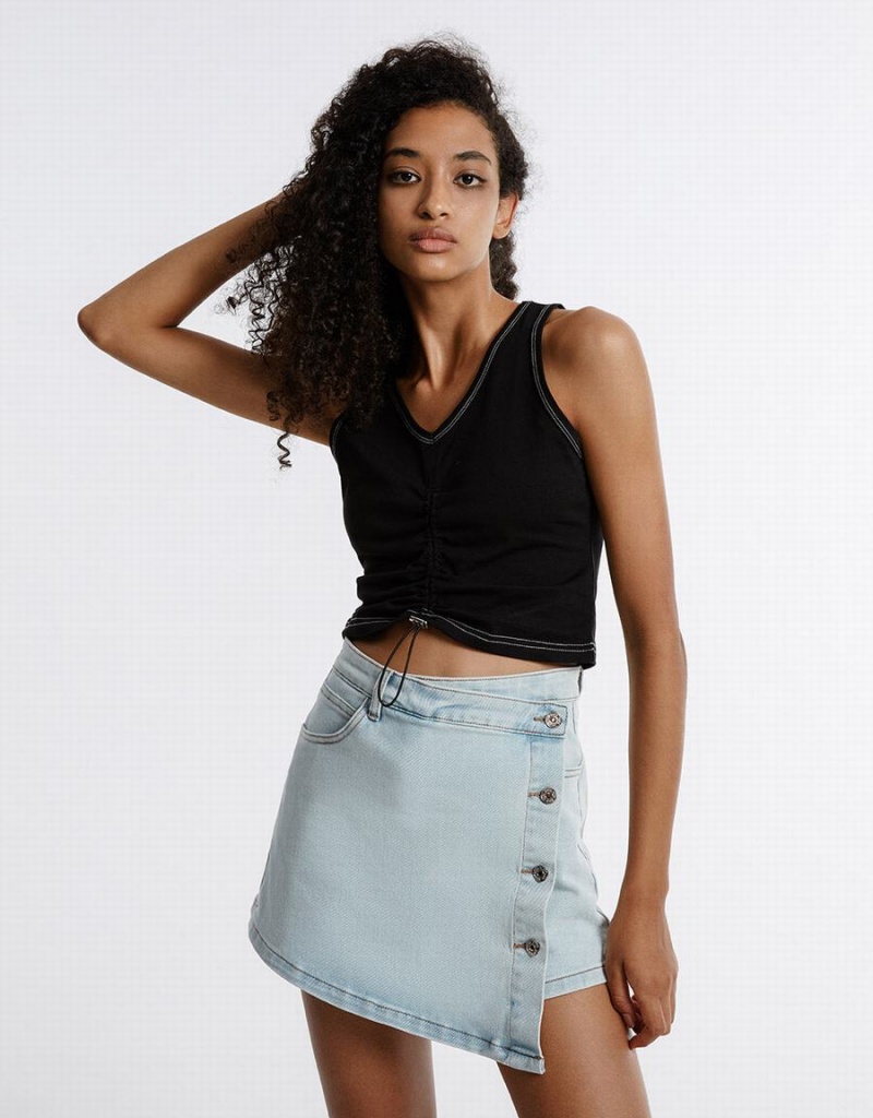 Jupes Urban Revivo Denim Wrap Femme Bleu | ZVQ3065IC