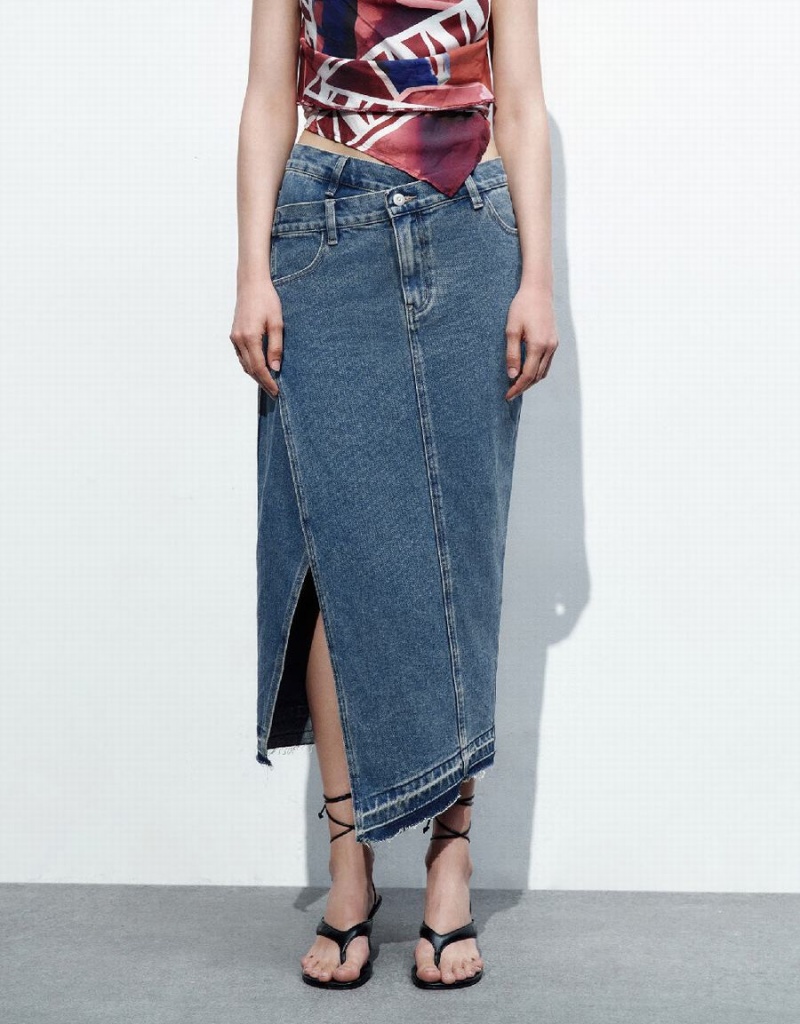 Jupes Urban Revivo Droit Denim Femme Bleu | GJM974KQ