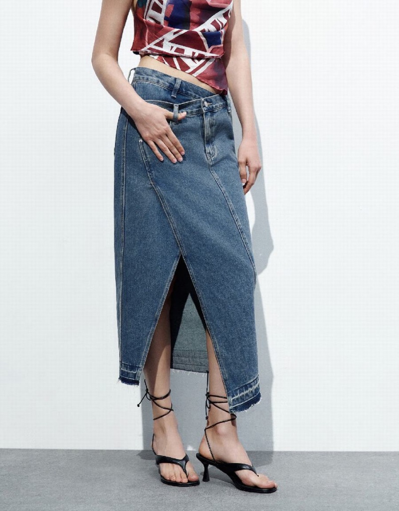 Jupes Urban Revivo Droit Denim Femme Bleu | GJM974KQ