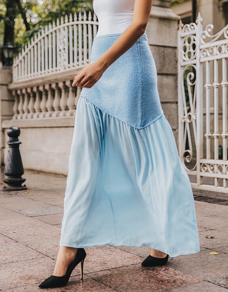 Jupes Urban Revivo Droit Tricoté Femme Bleu | ZPU8618GV