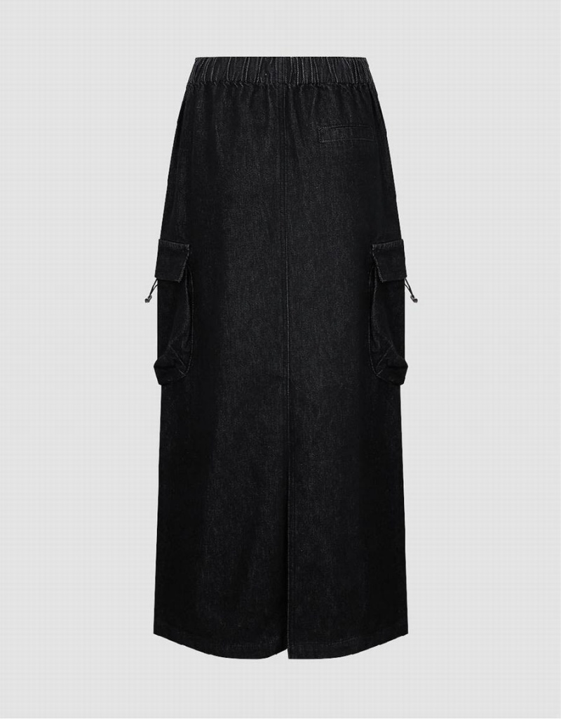 Jupes Urban Revivo Elastic Taille Droit Denim Femme Noir | LOO594JF