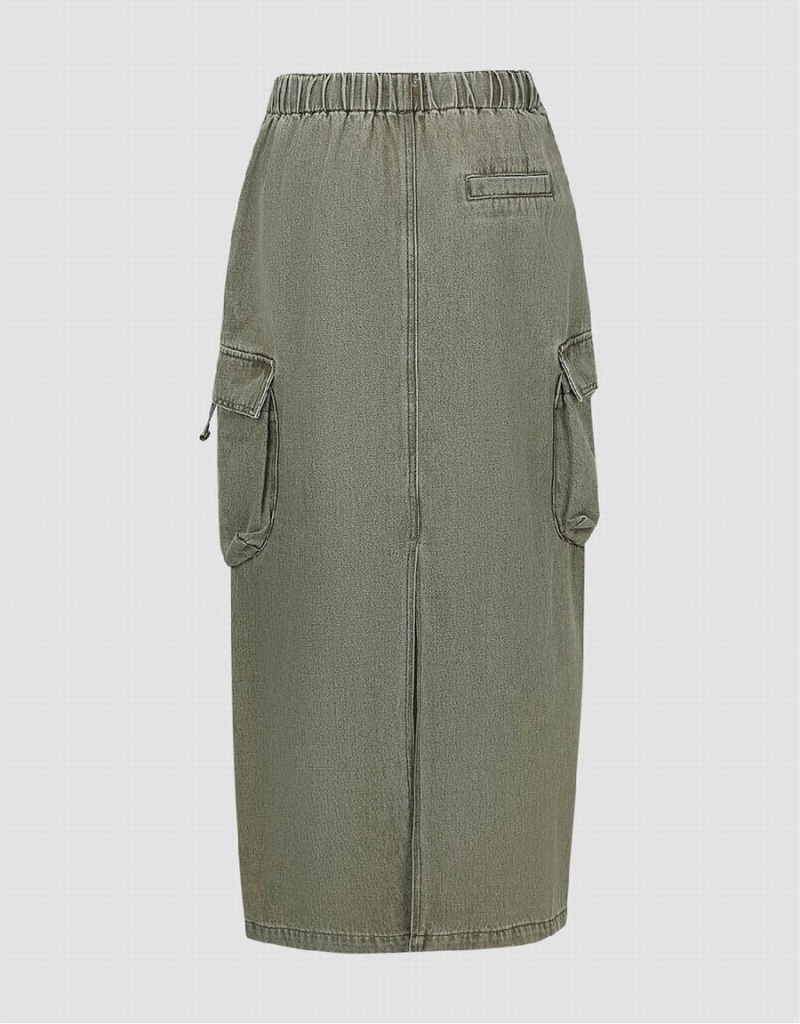 Jupes Urban Revivo Elastic Taille Droit Denim Femme Vert | RSY352SU