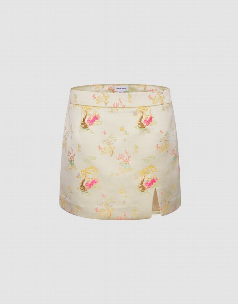 Jupes Urban Revivo Emroidered Mini Femme Beige | RMM8131EE