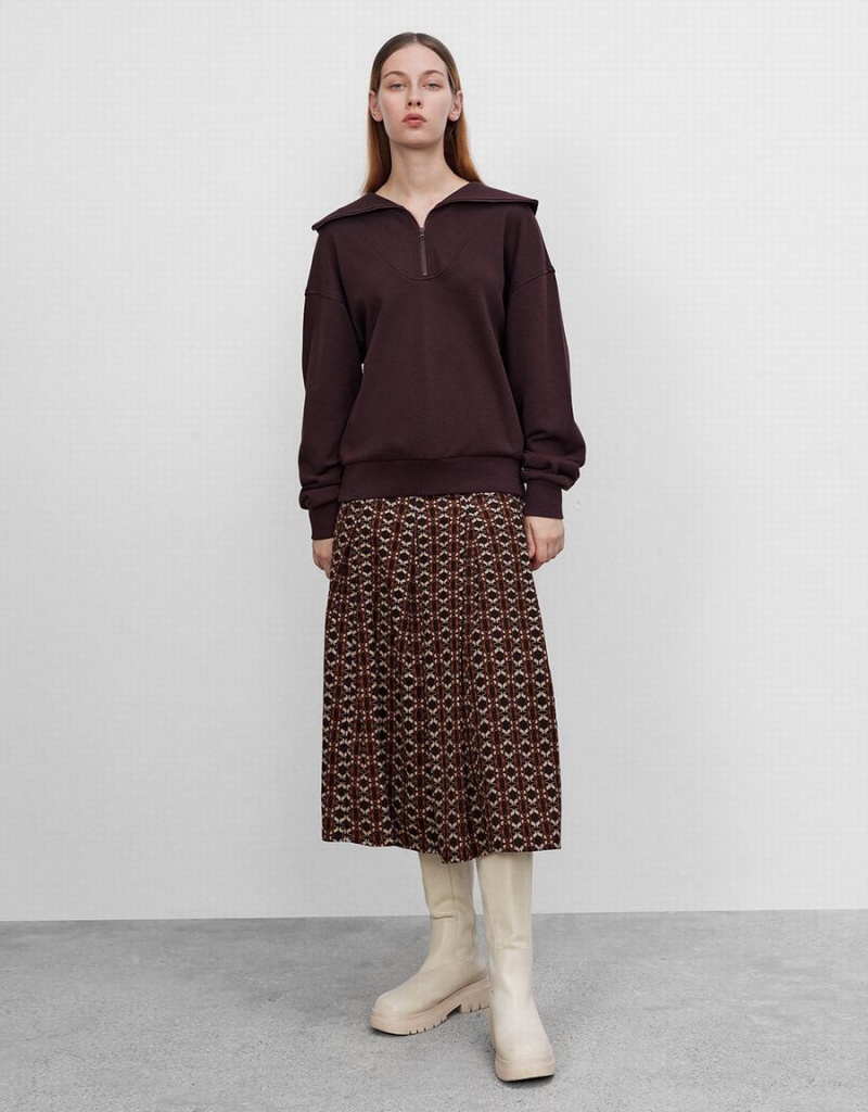 Jupes Urban Revivo Geometric Long Print Femme Marron | ZLS1368ZZ