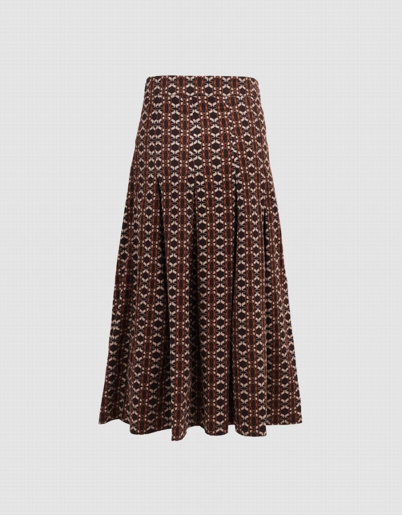 Jupes Urban Revivo Geometric Long Print Femme Marron | ZLS1368ZZ