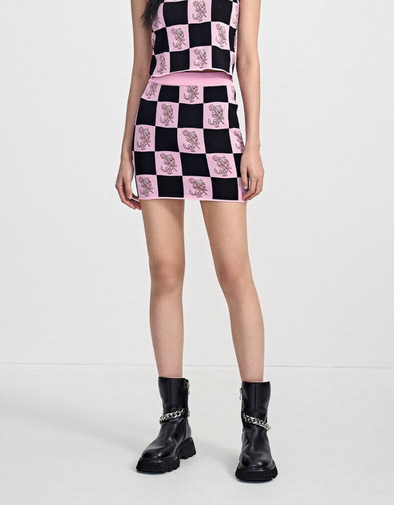 Jupes Urban Revivo Hot Stuff Checkered Tricoté Femme Rose | PWO2217TE