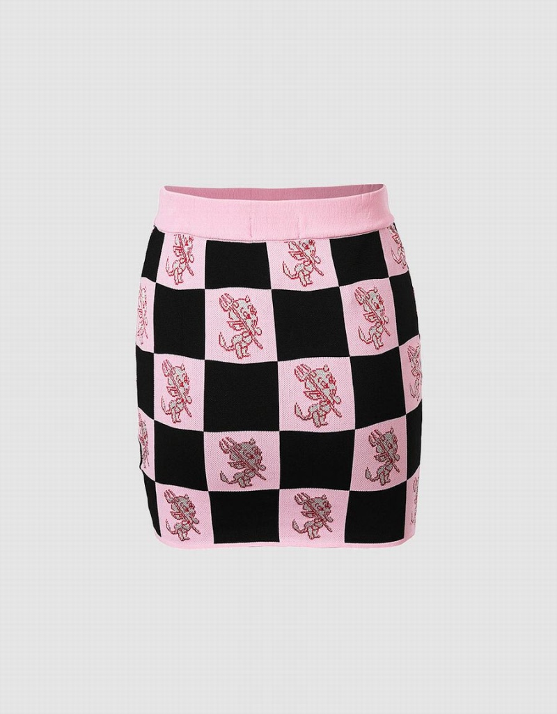 Jupes Urban Revivo Hot Stuff Checkered Tricoté Femme Rose | PWO2217TE