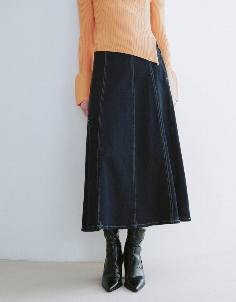 Jupes Urban Revivo Midi A-Line Denim Femme Bleu | MXF2892JT