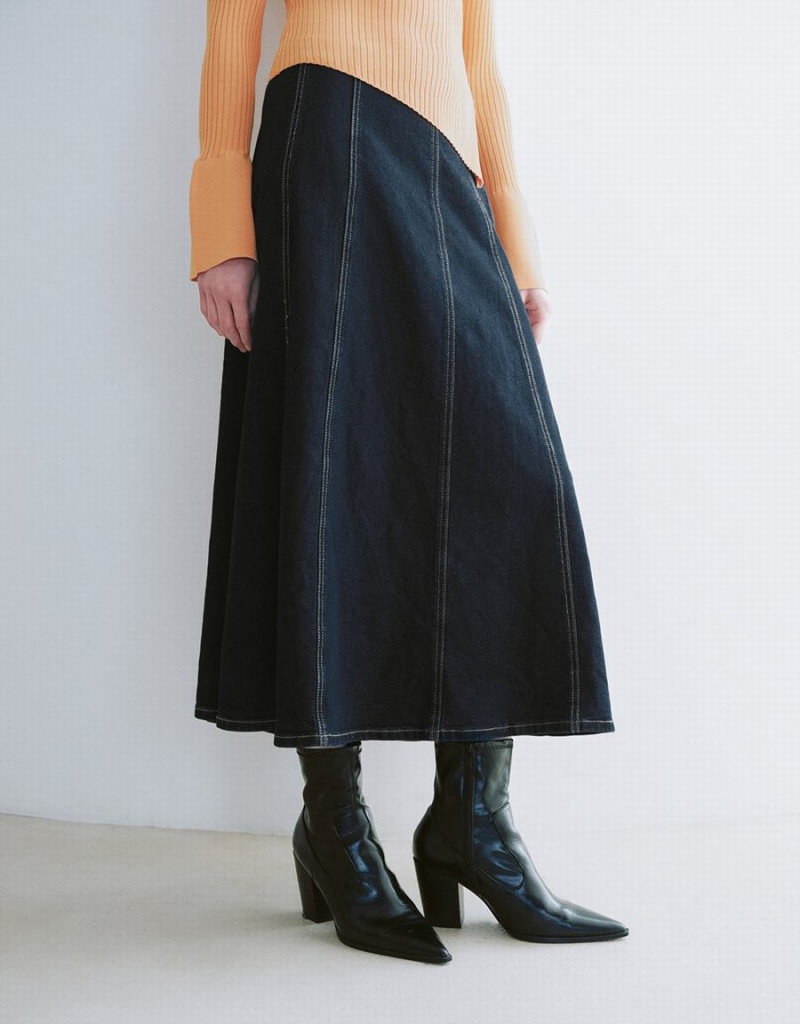 Jupes Urban Revivo Midi A-Line Denim Femme Bleu | MXF2892JT