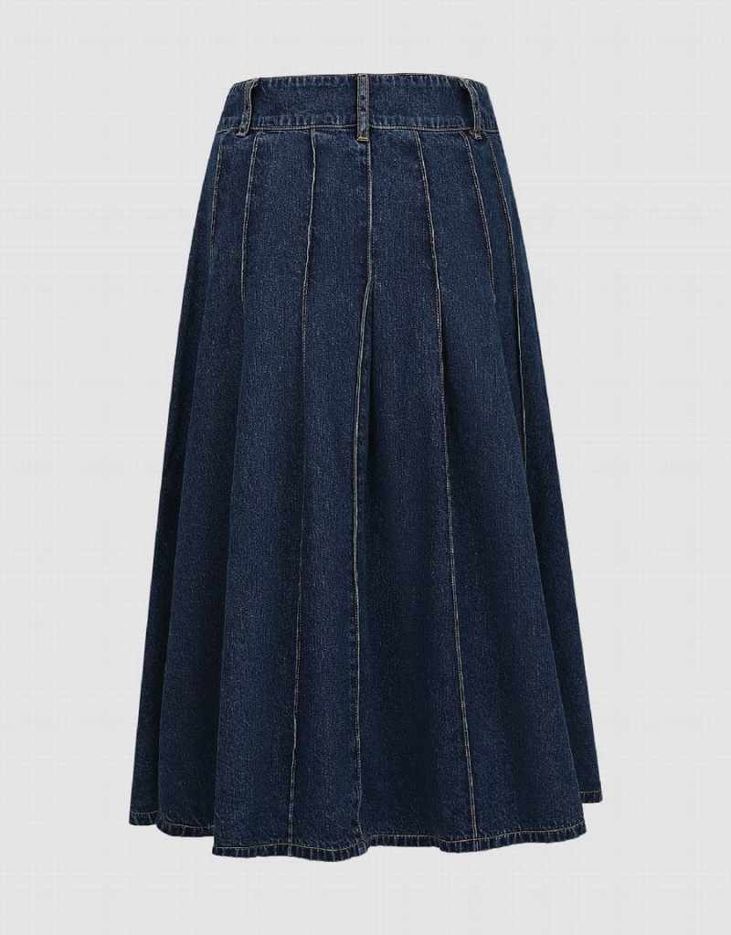 Jupes Urban Revivo Midi A-Line Denim With Belt Femme Bleu | YCA183XQ