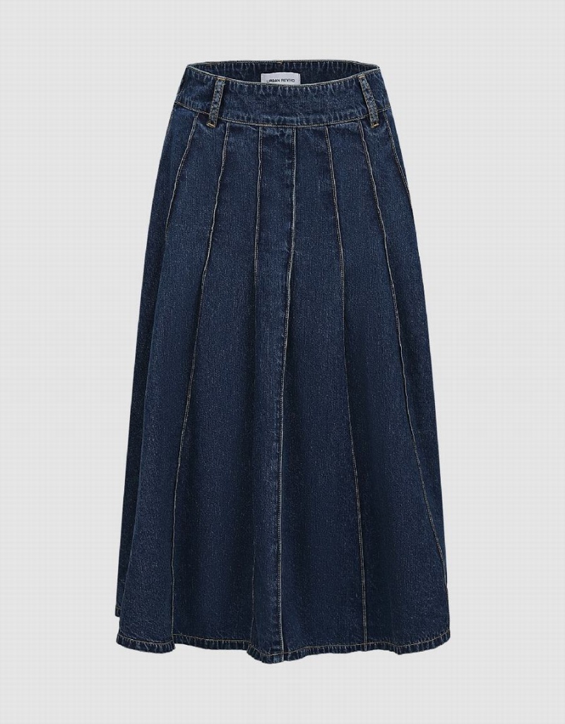 Jupes Urban Revivo Midi A-Line Denim With Belt Femme Bleu | YCA183XQ
