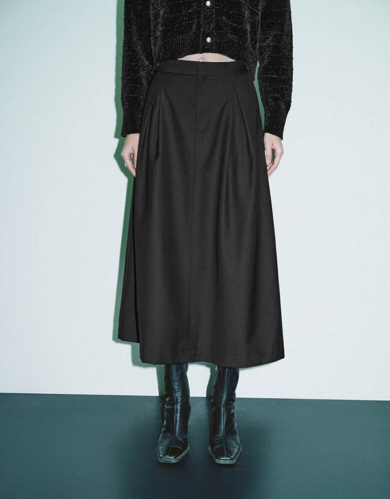 Jupes Urban Revivo Midi A-Line Femme Noir | RFJ155VB