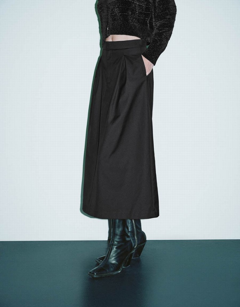 Jupes Urban Revivo Midi A-Line Femme Noir | RFJ155VB